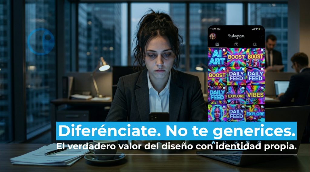 Diseño para redes sociales profesional vs contenido genérico generado por IA